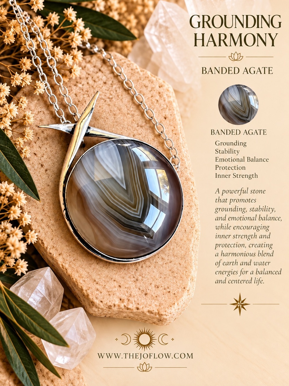 925 Grounding Harmony Botswana Banded Agate Pendant Necklace